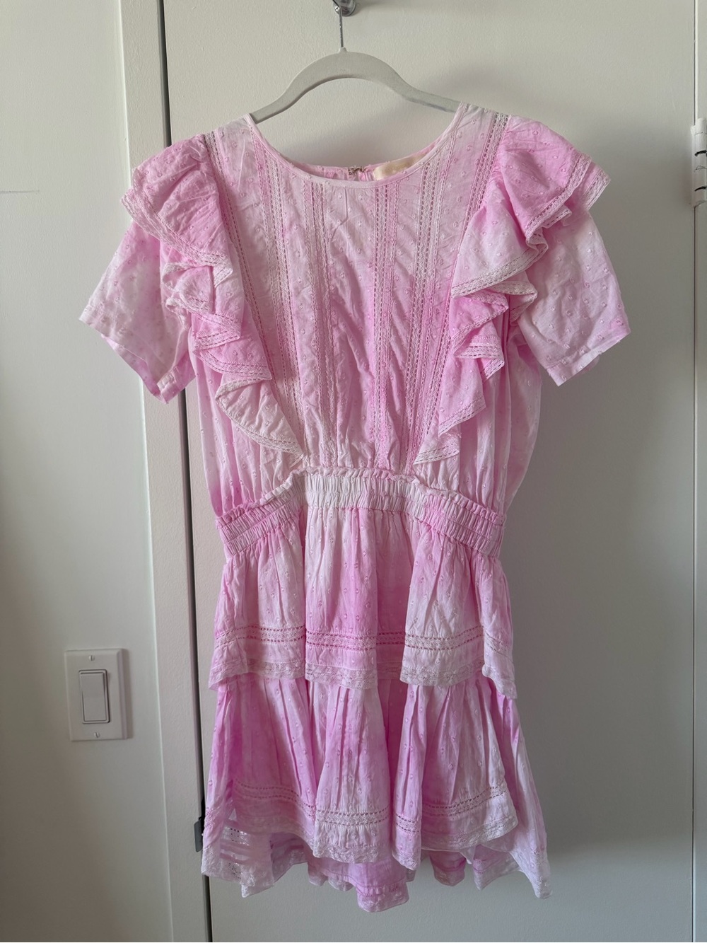 Loveshackfancy Natasha Heritage Tie Dye Pink Ruffled Cotton Dress